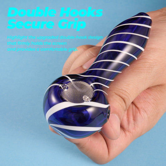 Striped Glass Pipe – Comfortable Hold (Blue)