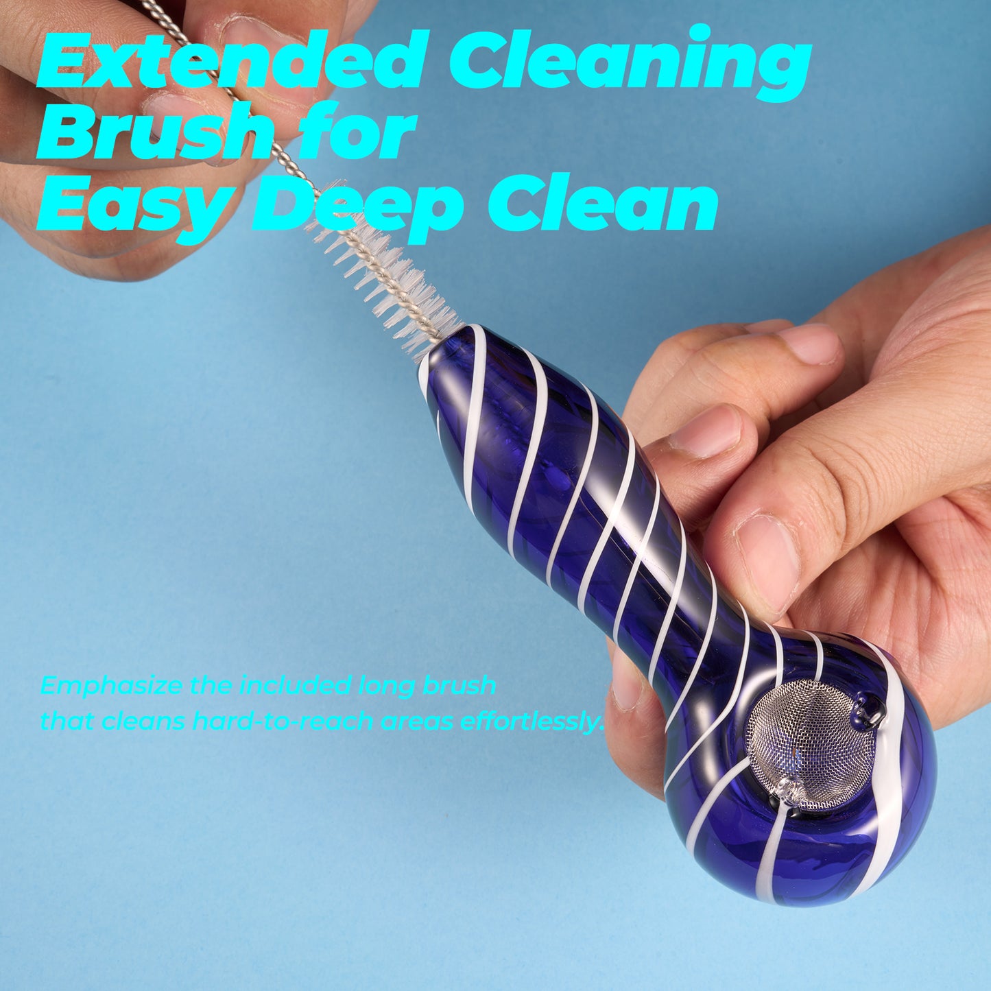 Striped Glass Pipe – Comfortable Hold (Blue)