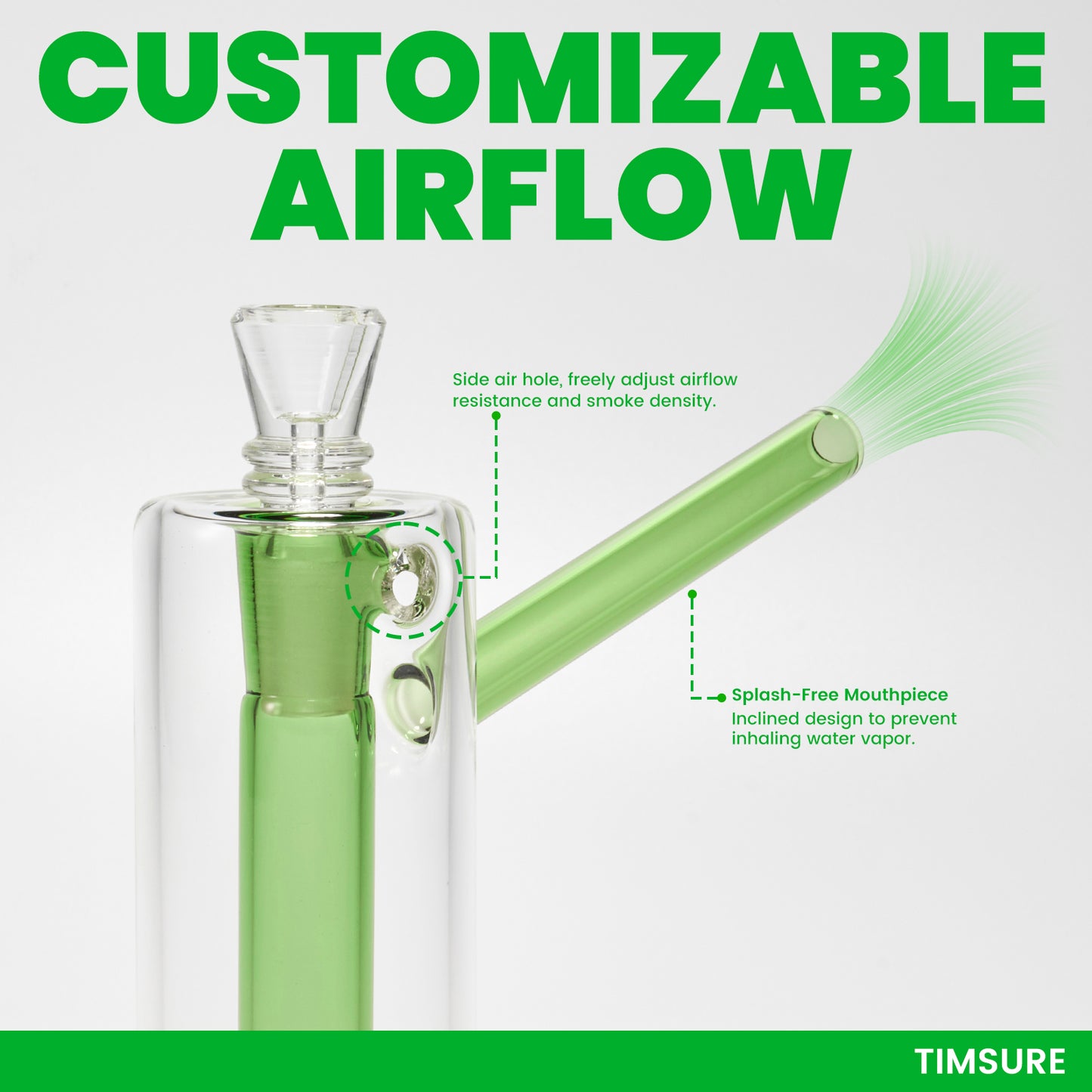 WANNTO Glass Bong 13.5 cm, Dual-Tone Borosilicate, 14 cm Wide, 9.5 cm Mouthpiece, 2×14.5 mm Bowls, Green Stem, Clear Chamber, Secure Packaging