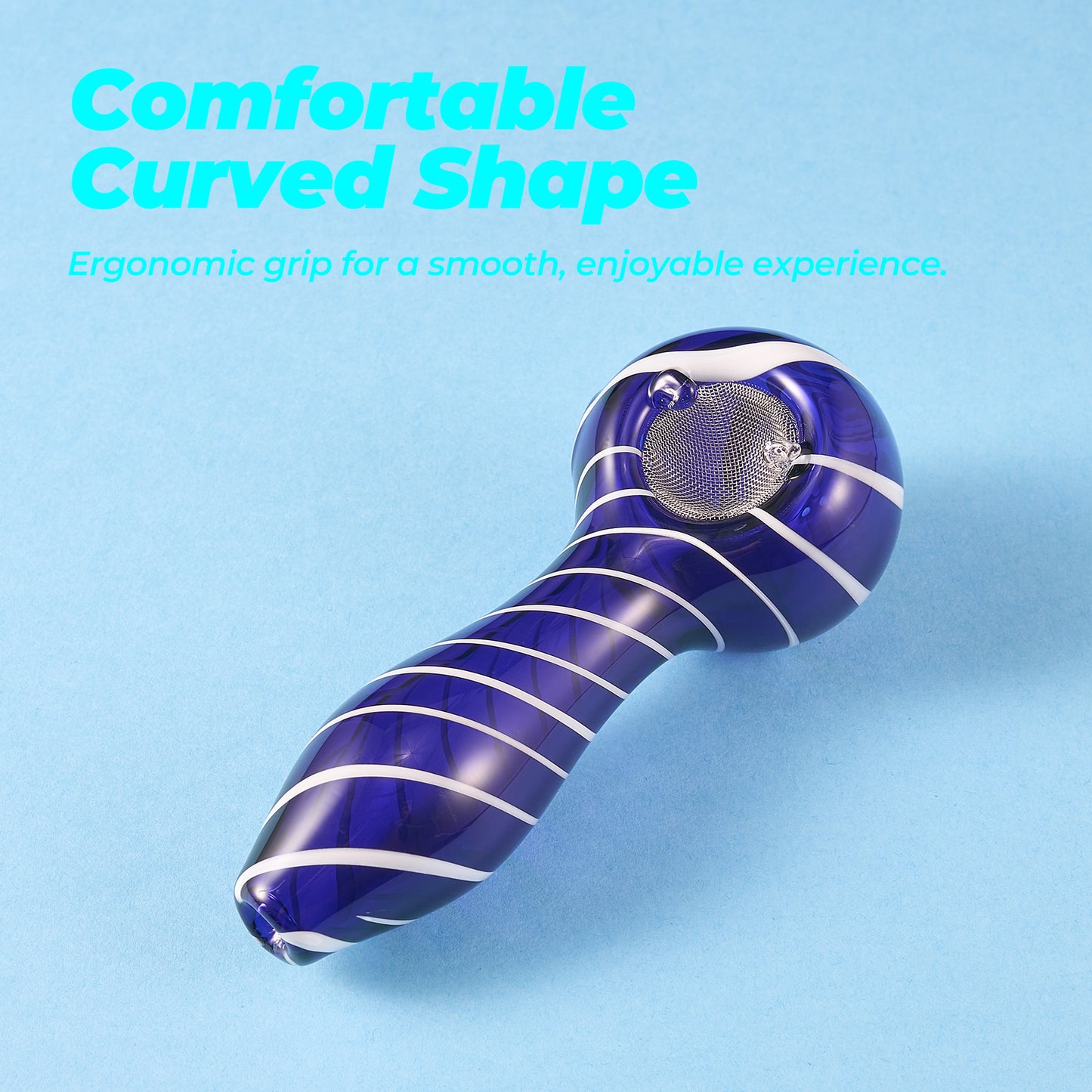 Striped Glass Pipe – Comfortable Hold (Blue)