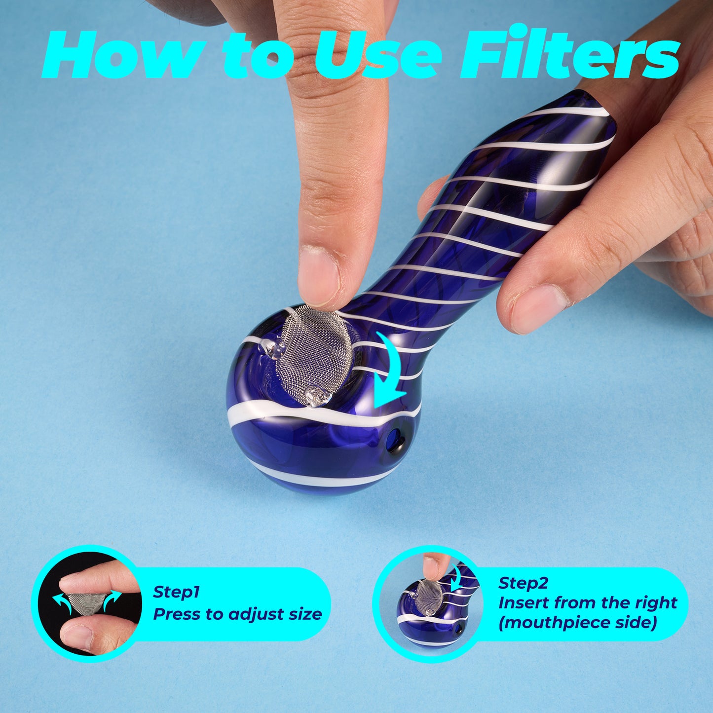 Striped Glass Pipe – Comfortable Hold (Blue)