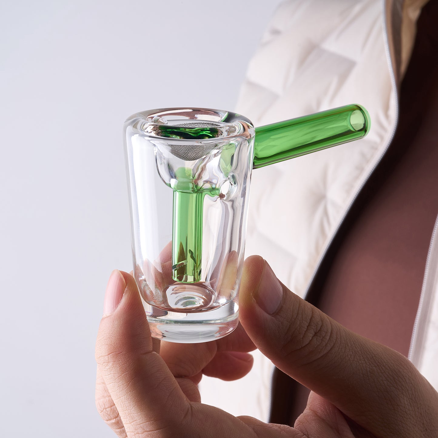WANNTO 2-in-1 Pocket Glass Bubbler Pipe | Heat-Resistant Borosilicate Mini Bong & Dry Pipe | Side Airflow Control, Full Accessory Kit & Protective Case - Green