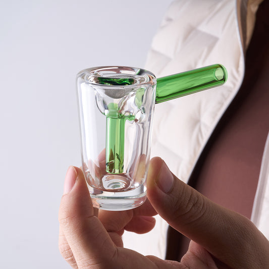 WANNTO 2-in-1 Pocket Glass Bubbler Pipe | Heat-Resistant Borosilicate Mini Bong & Dry Pipe | Side Airflow Control, Full Accessory Kit & Protective Case - Green