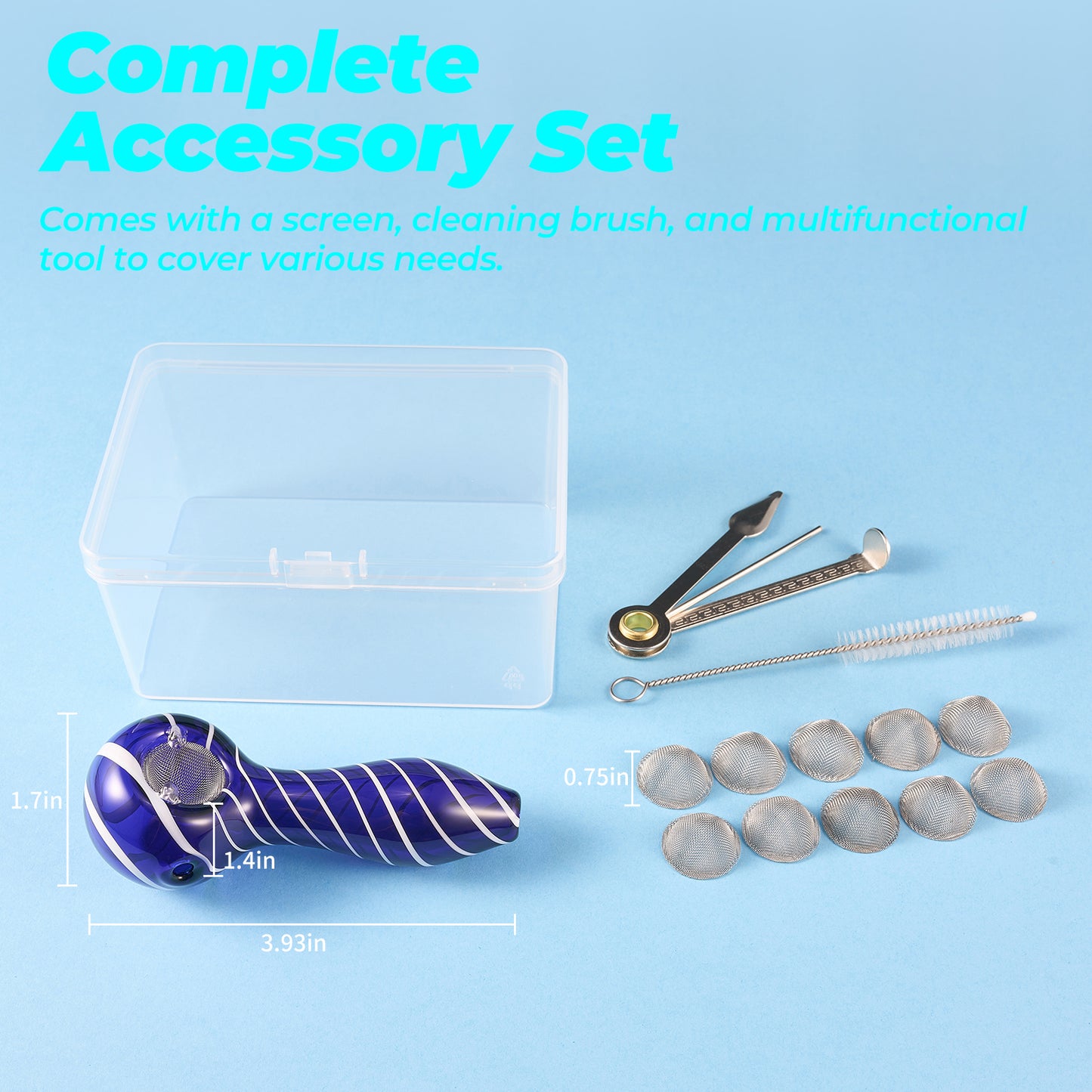 Striped Glass Pipe – Comfortable Hold (Blue)