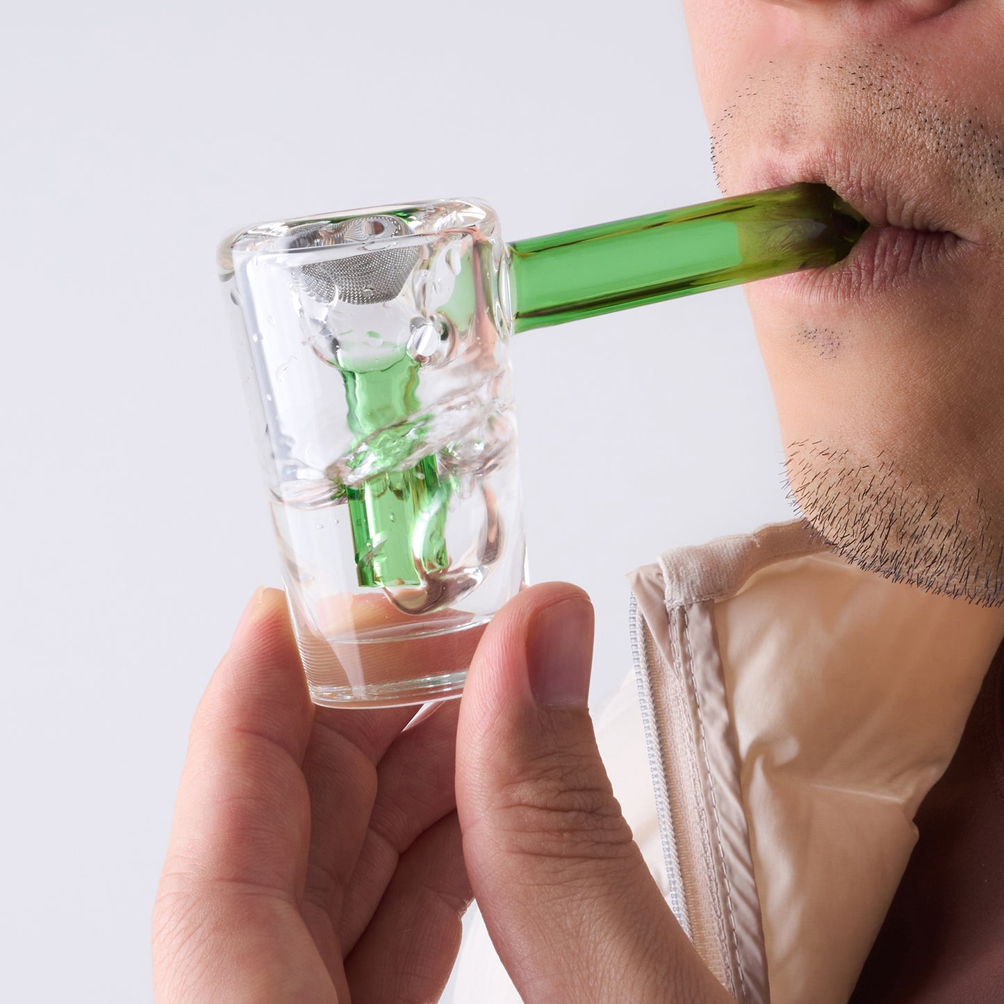 WANNTO 2-in-1 Pocket Glass Bubbler Pipe | Heat-Resistant Borosilicate Mini Bong & Dry Pipe | Side Airflow Control, Full Accessory Kit & Protective Case - Green
