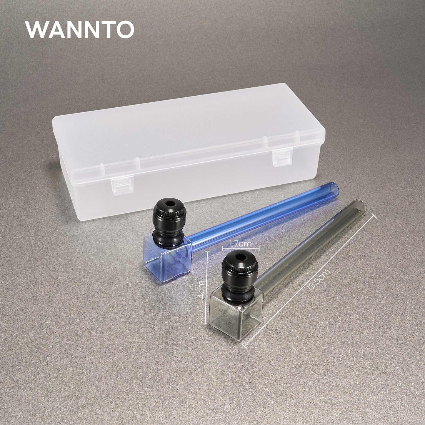 WANNTO 2-Pack Glass Metal Smoking Pipes | 13.5cm Heat-Resistant Hand Pipes with Detachable Metal Bowl | 10 Filters, Cleaning Brush & Storage Box - Blue & Black